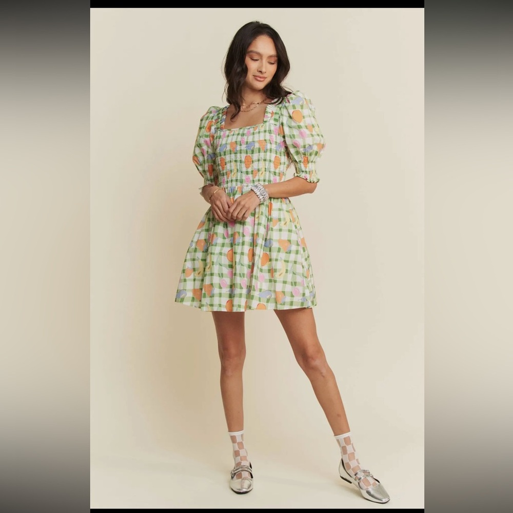 Plaid Puff Sleeve Dress